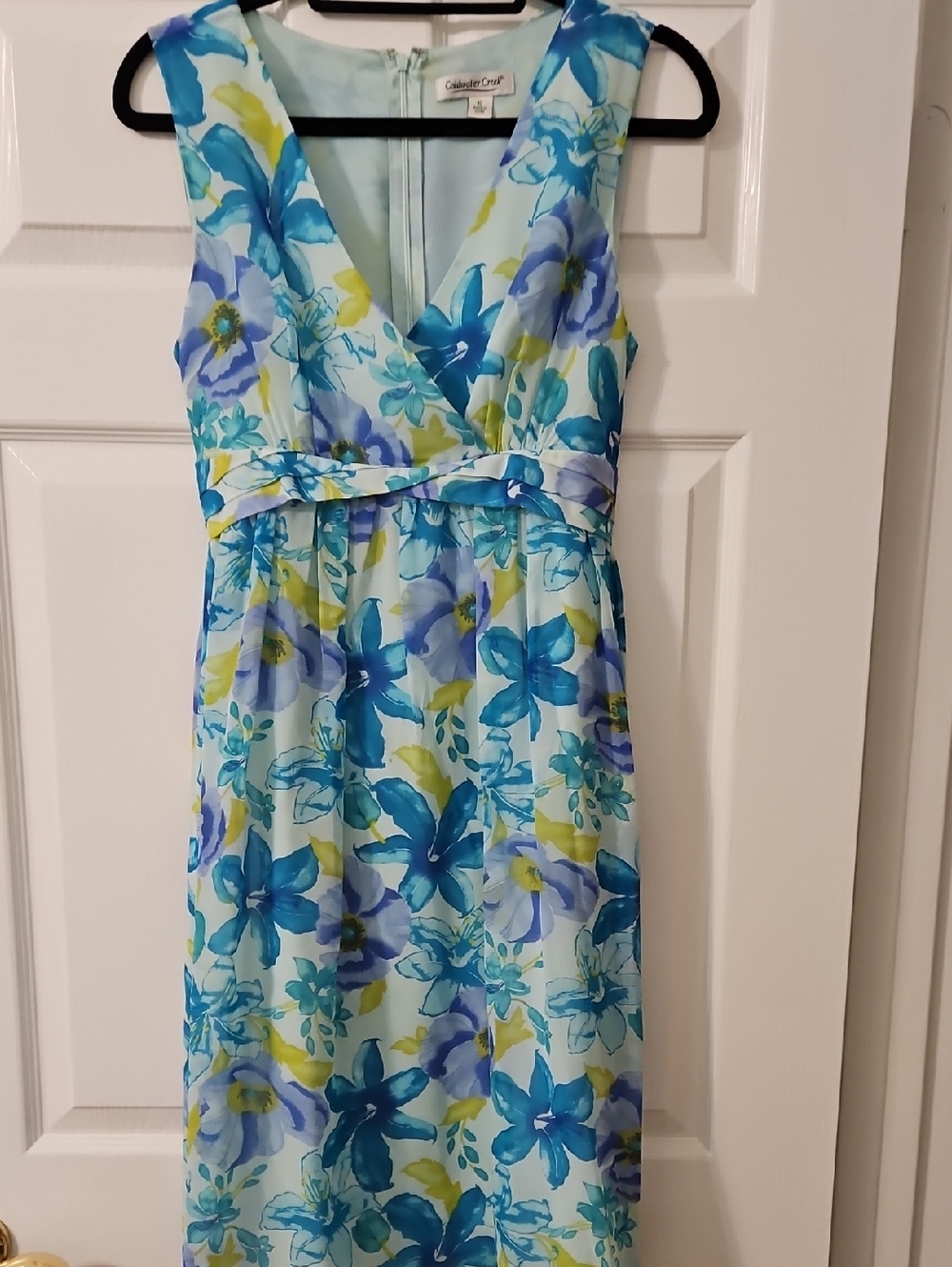 Calvin Klein Blue & Aqua Floral V-Neck Sleeveless Dress